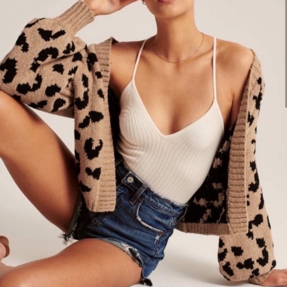 Abercrombie & Fitch Cheetah Leopard Print Chunky Knit Open Cardigan Size S - Picture 3 of 13
